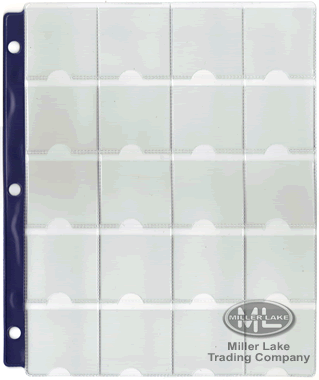 Coin Pages-Standard-Size-For-Cardboard-Coin-Holders/Flips-20-Pocket-Blue-Strip